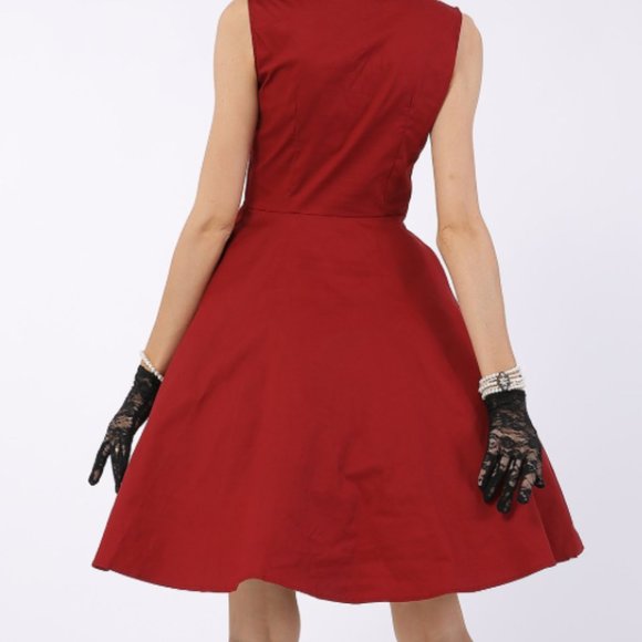 HALLOWEEN COSTUME! iHot Red & Black Polka Dot Button Accent Fit & Flare Dress - Picture 2 of 12